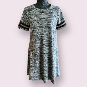 Bobeau Black & Gray Sweater Knit Dress with Brown Striped Detail on Sleeves